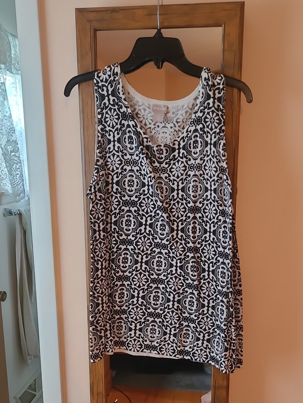 Chico's Cream and Black Patterned Knit Top